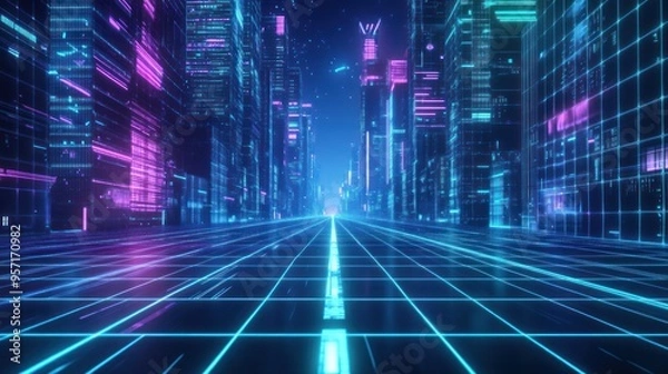 Fototapeta Neon Cityscape