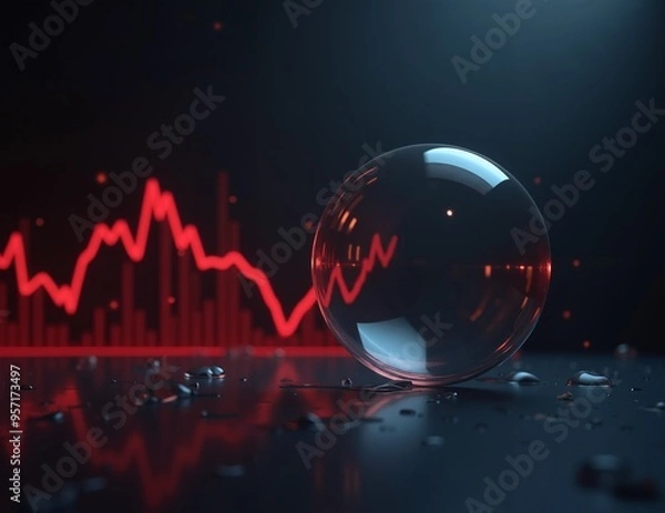 Obraz Financial market bubble concept and overvalued economy as a financial crisis as inflated equity prices finance risk to investors and speculative valuation with 3D render elements. crypto, forex	
