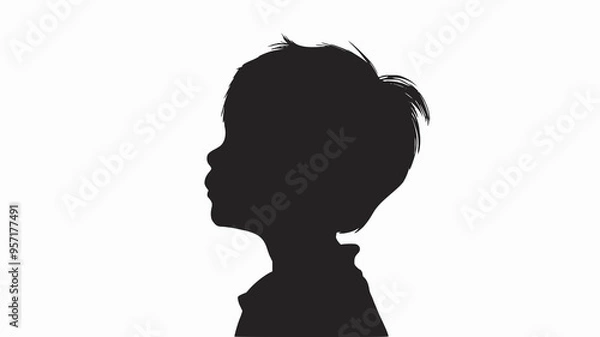 Fototapeta Vector side silhouette profile of a little child