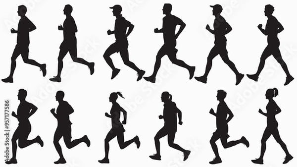 Fototapeta Runner black vector silhouette