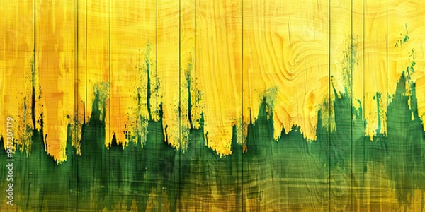 Fototapeta Yellow and green growth rate line on a canvas textured to resemble a wood panel.