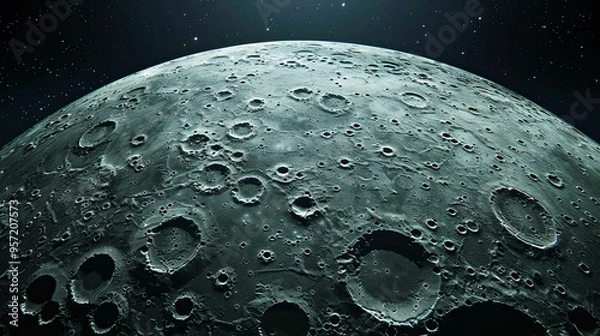 Fototapeta A Close-Up View of the Moon's Cratered Surface