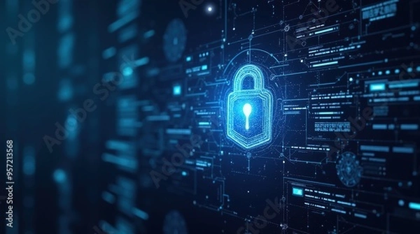 Obraz Futuristic interface with advanced network security protocols and digital protection