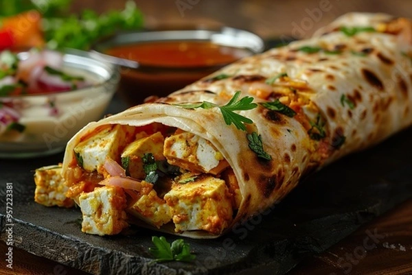 Obraz Kolkatastyle paneer kathi roll a classic cottage cheese wrap