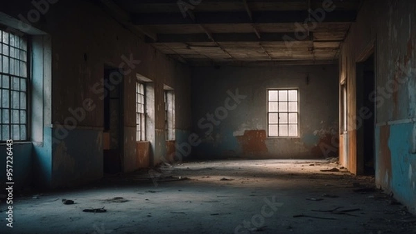 Obraz Haunting Shadows Linger in the Darkened Halls of a Mysterious Abandoned Structure.