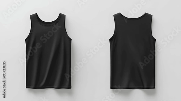 Obraz Black sleeveless men's tank top mockup, front and back view, isolated