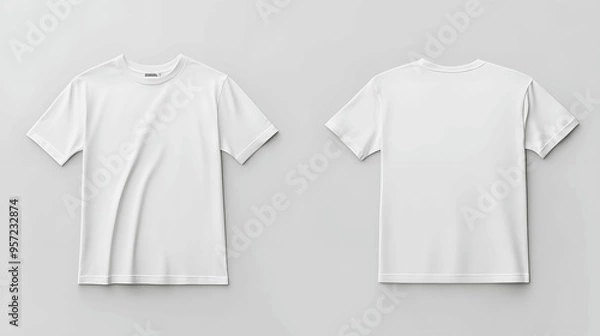 Obraz White t-shirt mockup front and back view on plain background