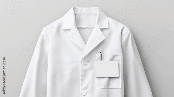 Obraz White pharmacist uniform mockup lab coat with name badge