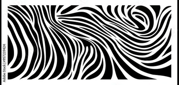 Fototapeta Abstract Zebra Stripes Black White Wavy Pattern Closeup Perspective Minimalist Design Tribal