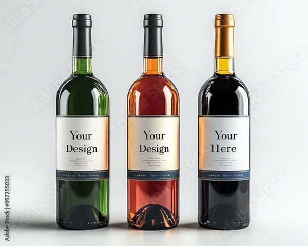 Obraz Three Wine Bottles with Customizable Labels A Minimalist Perspective for Branding Design Bottle Mockup