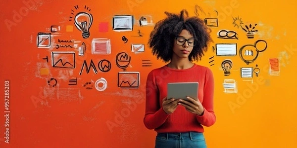 Fototapeta An Illustration of a person interacting with marketing technology	

