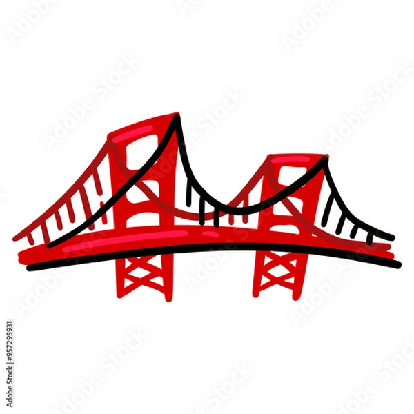 Fototapeta Red bridge isolated on white background. Golden gate. Symbol of the USA