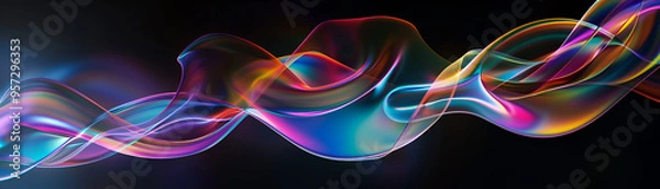 Fototapeta A wave of light on a black background, wave of light, light wave, black background, glowing wave, light streak, abstract light
