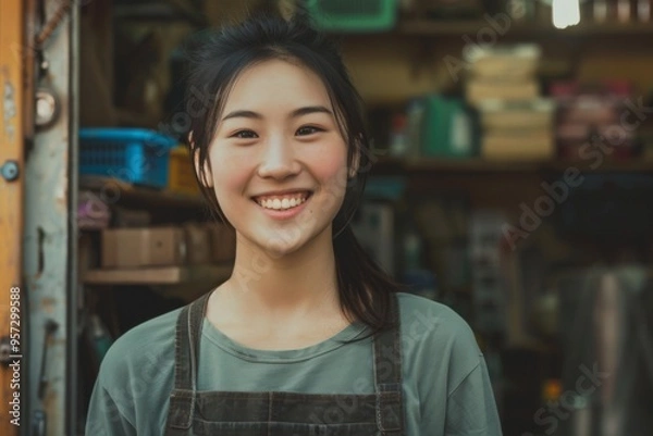 Obraz Portrait of a smiling young Asian woman small business owner