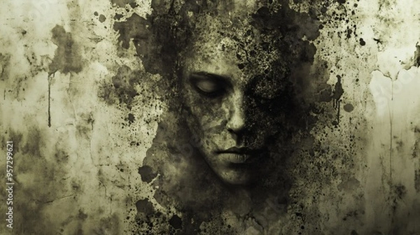 Fototapeta Gothic portrait, fading over time, dust-covered frame, Watercolor style