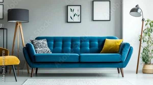 Fototapeta Modern Blue Sofa in Stylish Living Room