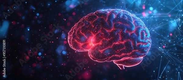 Fototapeta 2D illustration depicting a concept of thought with an abstract brain design representing artificial intelligence and technology in a web based background
