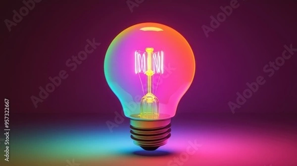 Fototapeta a colorful glowing idea bulb lamp, visualization of brainstorming and creative thinking 