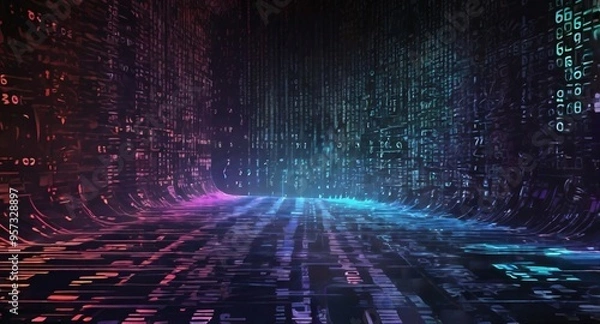 Fototapeta cyberspace, background, futuristic, abstract, technology, concept, network, science, web, communication, computer, datum, digital, binary, code, cyber, programming, virtual, wallpaper, ai, design, cod