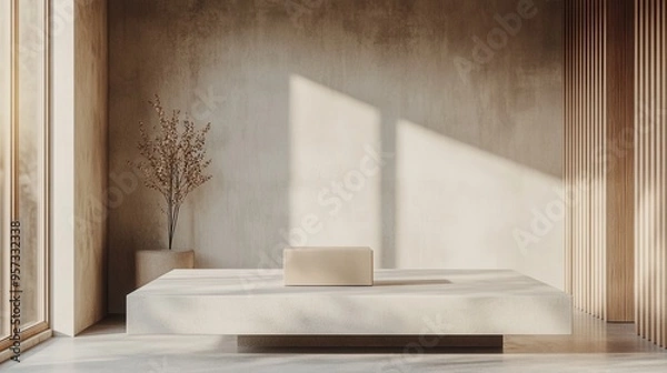 Obraz A 3D render of a floating product box in a minimalistic space for packaging mockup