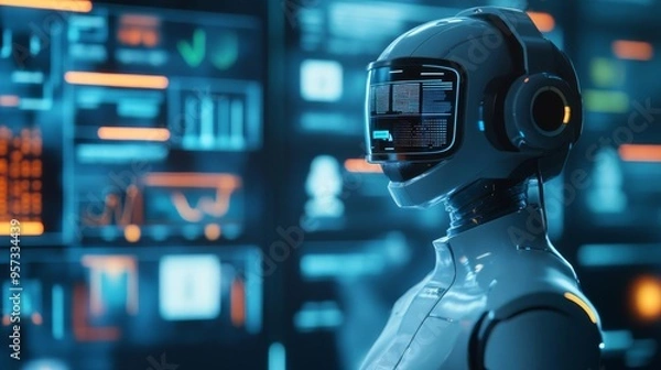 Fototapeta Holographic feedback hub, virtual assistant, sleek modern setup