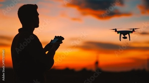Fototapeta Drone Pilot at Sunset