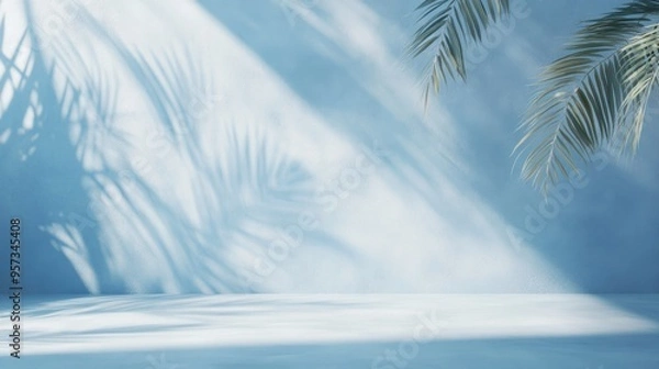 Fototapeta Tranquil Blue Background with Palm Shadows