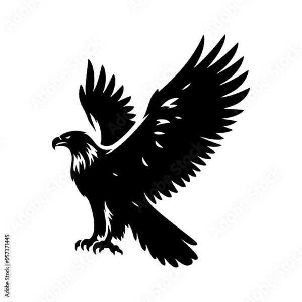 Fototapeta Eagle silhouette, vector black color silhouette solid white background