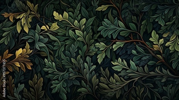 Fototapeta Patterns formed by the overlapping and interweaving branches and leaves of a dense forest, creating a captivating natural mosaic.