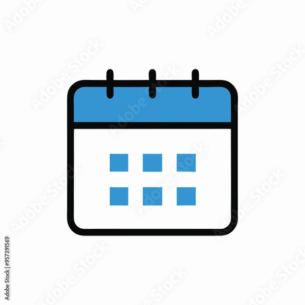Fototapeta a Calendar icon and blue square black logo icon vector silhouette,  