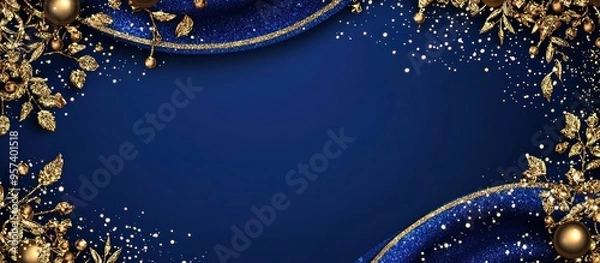 Obraz Gleaming Golden Details and Sparkles on a Royal Blue Festive Border.