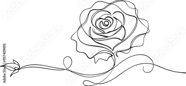 Fototapeta continuous single line drawing of  Rose, line art vector illustration