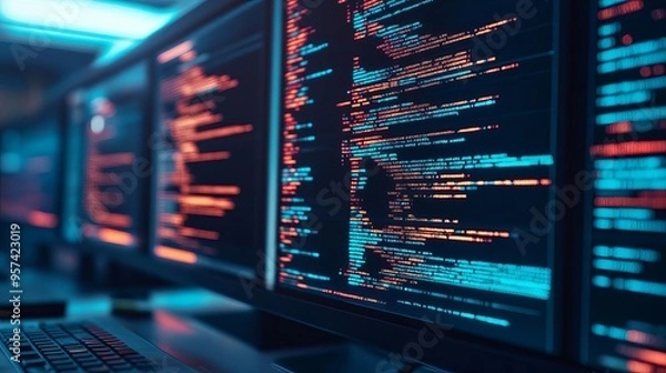 Obraz Holographic performance coding, augmented screens, modern high-tech environment