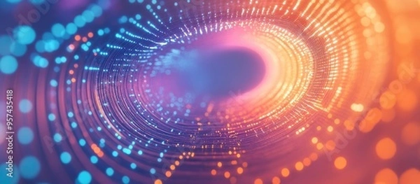 Fototapeta Connected dots and lines forming a tunnel with illuminated fiber rays and a gradient backdrop representing rapid communication technology Vertical format