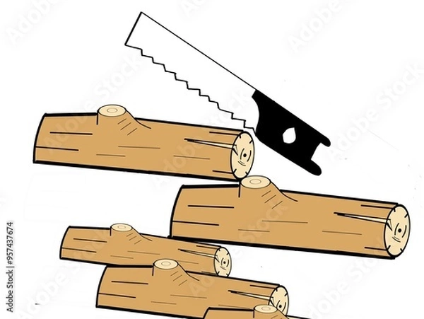Obraz A digital design of a handsaw readυ to  saw some wood from trees