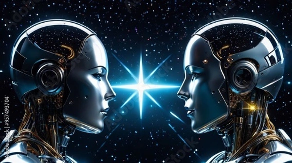 Fototapeta Humanoids Facing Each Other With a Star Background
