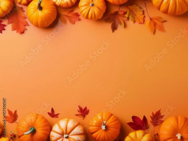 Fototapeta 秋　ハロウィン　紅葉　カボチャ　背景　コピースペース