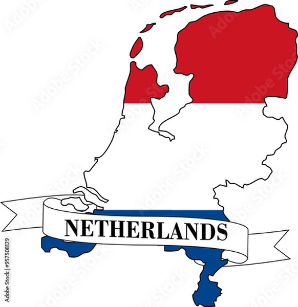 Obraz Netherlands flag map, national identity country silhouette