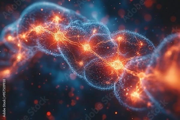 Fototapeta  Human brain stimulation or activity with neuron close-up 3D rendering illustration. Neurology, cognition, neuronal network, psychology, neuroscience scientific concepts design 