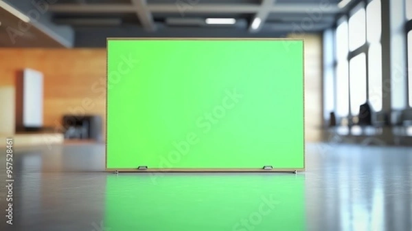 Fototapeta Green Screen Display Stand in a Modern Office Space