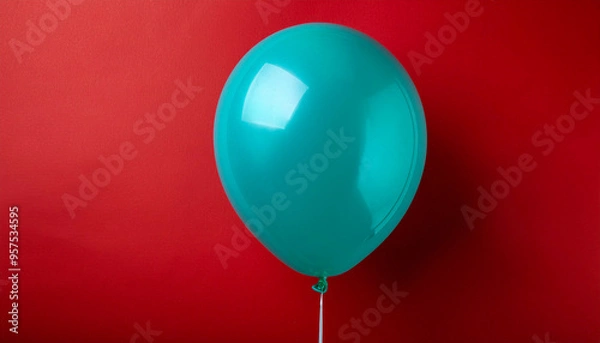 Obraz Cyan balloon on red background