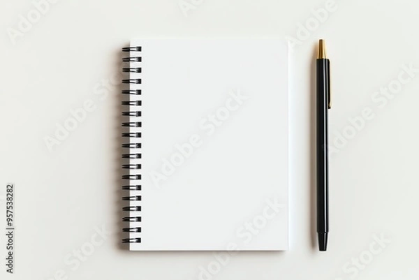 Obraz Blank Notebook with Black Pen on White Background