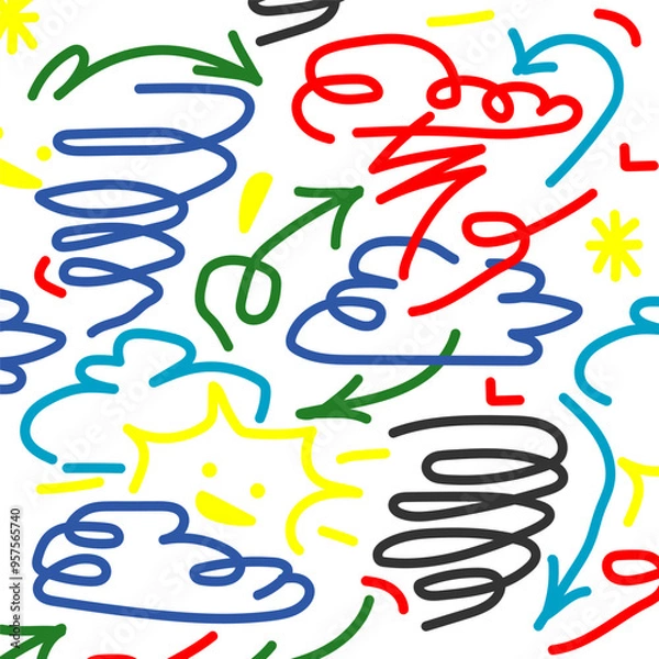 Fototapeta Colored vector children's pattern, set of elements for kids