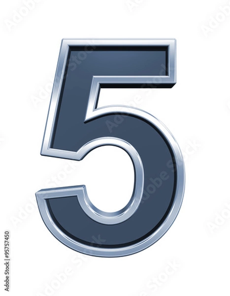 Fototapeta One digit from grey glass with chrome frame alphabet set, isolated on white. Computer generated 3D photo rendering.