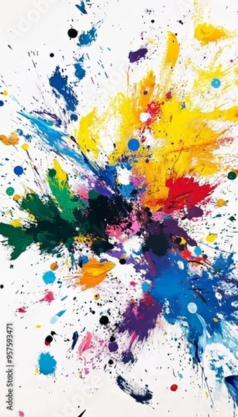 Fototapeta Vibrant abstract universe  energetic composition with colorful splatters and dynamic brush strokes