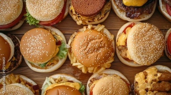Fototapeta Fast food is a type of mass produced food designed for commercial resale, with a strong priority placed on speed of service.