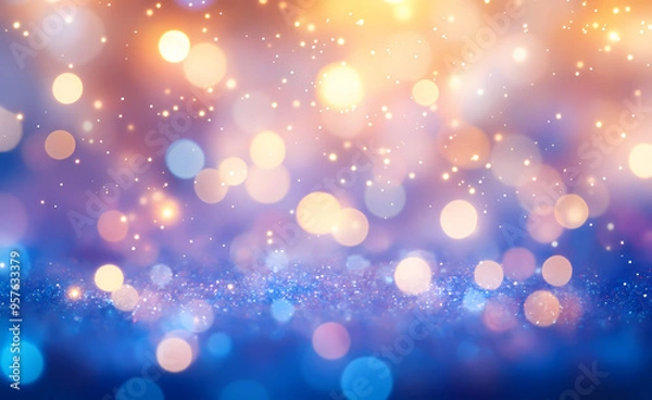 Fototapeta Blurred bokeh lights creating a festive and colorful holiday backdrop.