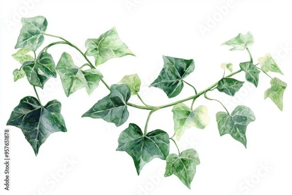 Fototapeta A beautiful, vibrant green ivy branch showcasing its unique leaf shapes and patterns, perfect for nature-themed designs.