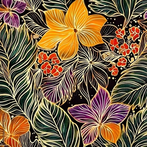 Fototapeta 12. **Balinese batik pattern featuring natural elements like leaves and flowers.**