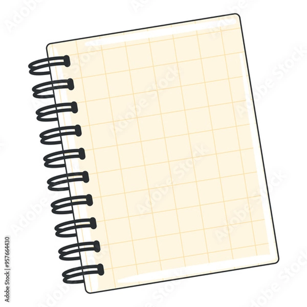 Fototapeta Grid spiral notebook with blank pages in cartoon style Vector